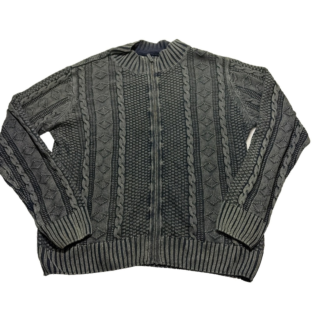Carbon 2 Cobalt Stavanger Full Zip Sweater Mens XXL‎ Cable Knit Gray Linen Blend